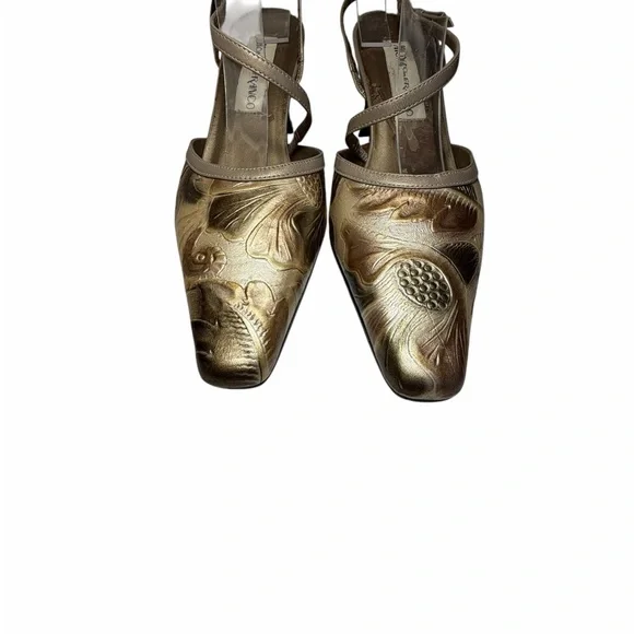 Monzo & Franco Gold Embossed Slingback Heels - Women's Sz 7.5 - Picture 5 of 15